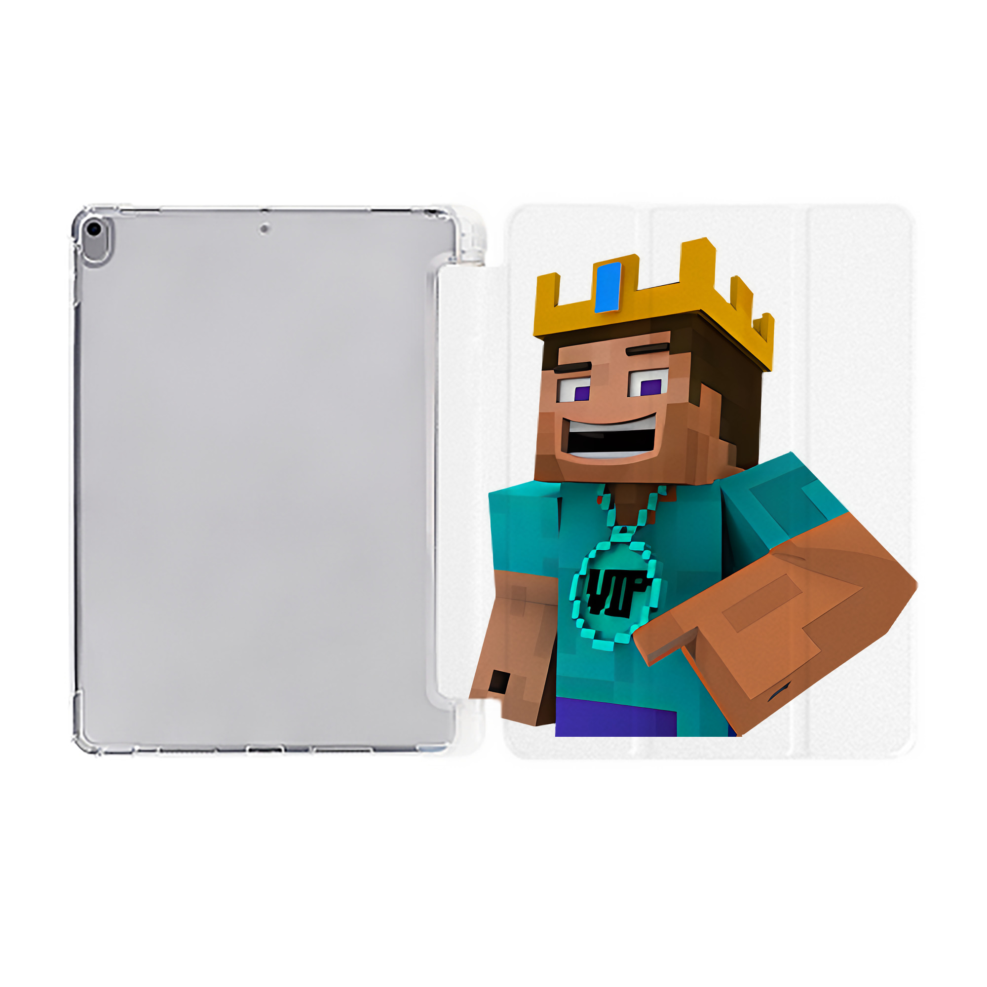 （画像用） マインクラフト ブロックの世界 Minecraft MC Block world IPad ケース ペン収納付き 三つ折りスタンド PUレザー×シリコン 対応機種9.5/10.5/10.9インチ